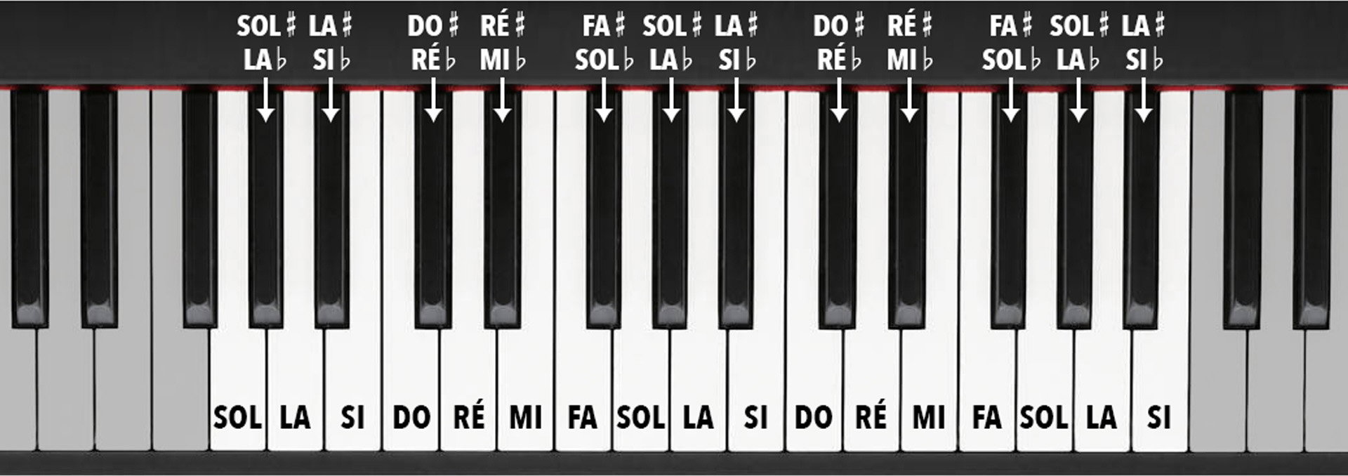 Notes sur un clavier de piano